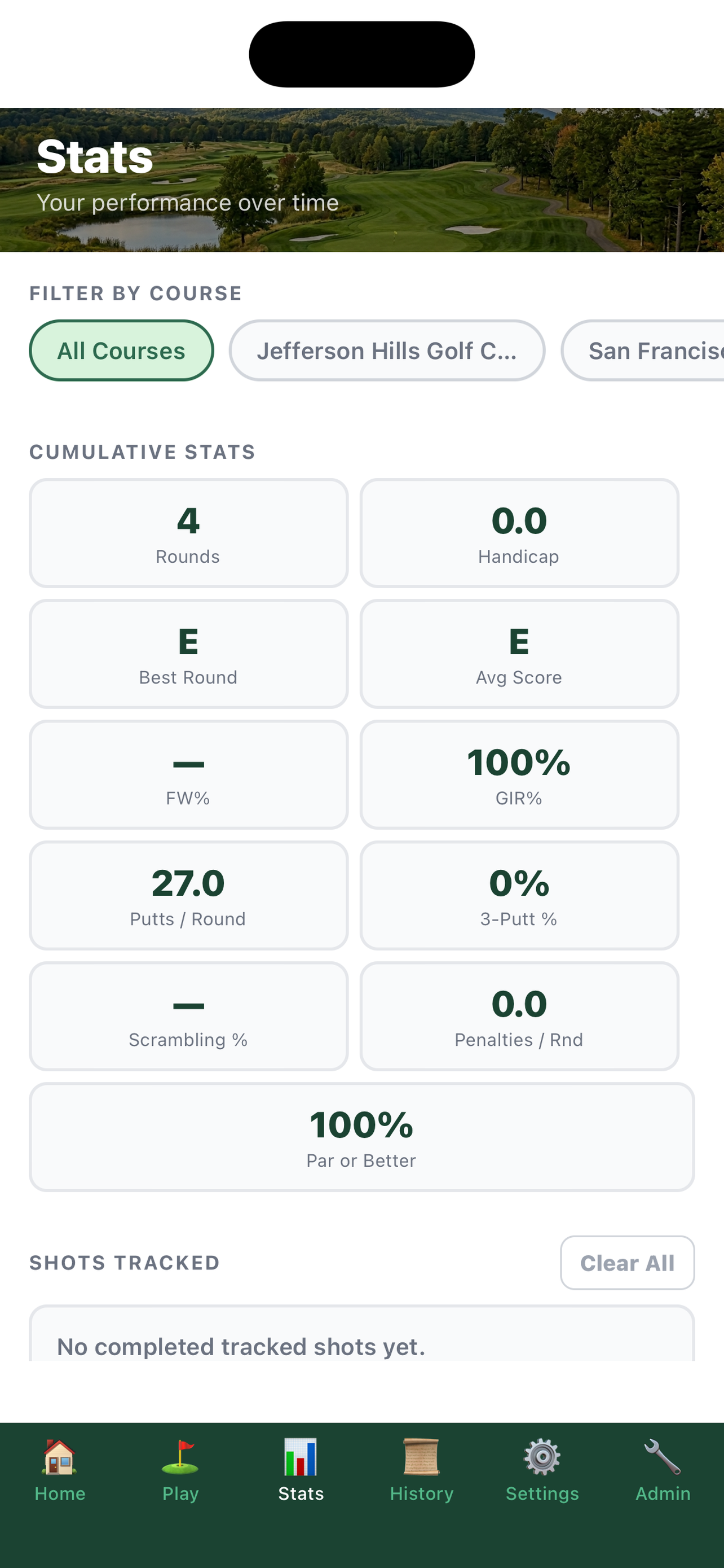 AI Caddie performance stats